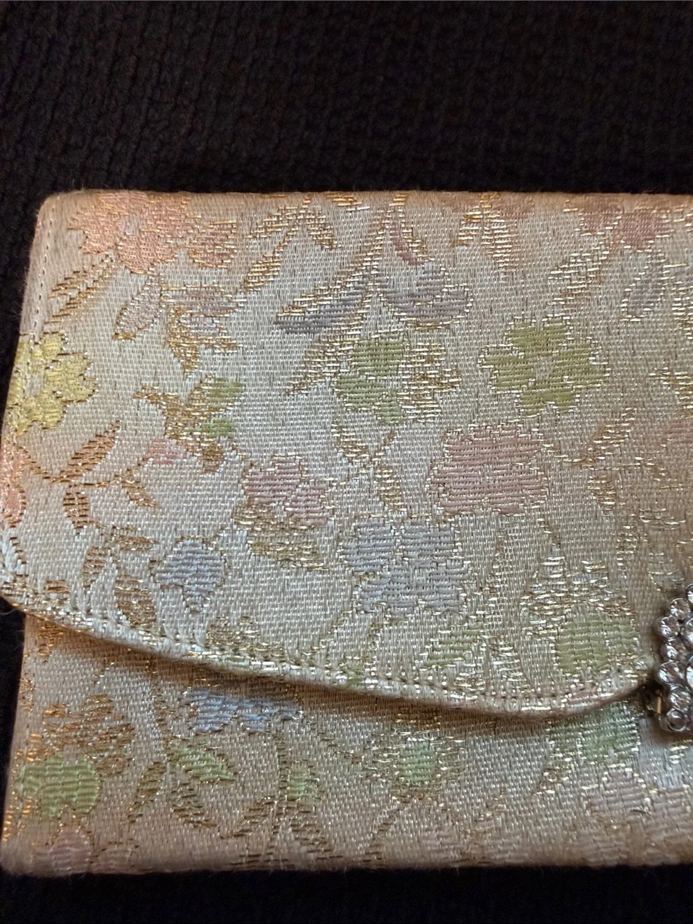 Pegi Paris Vintage Floral Tapestry Brocade bag with Rhinestone Comb & Mirror